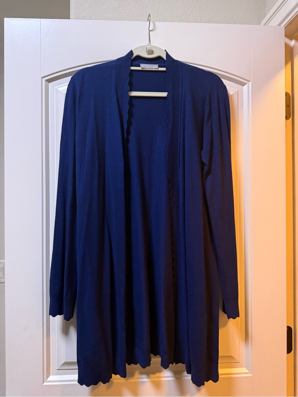 Open-Front Navy Scalloped Hem Cardigan